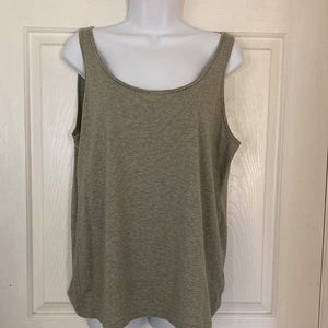 Eileen Fisher Cotton Blend Heather Green and Gray Stripe Tank Top Large